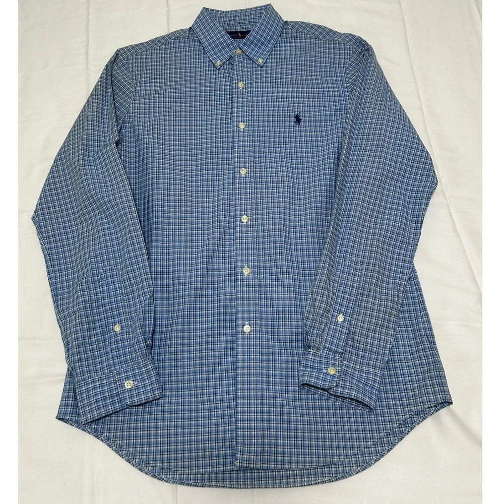 Polo Ralph Lauren Mens Blue Plaid Button Down Shirt M Long Sleeve Cotton NWT